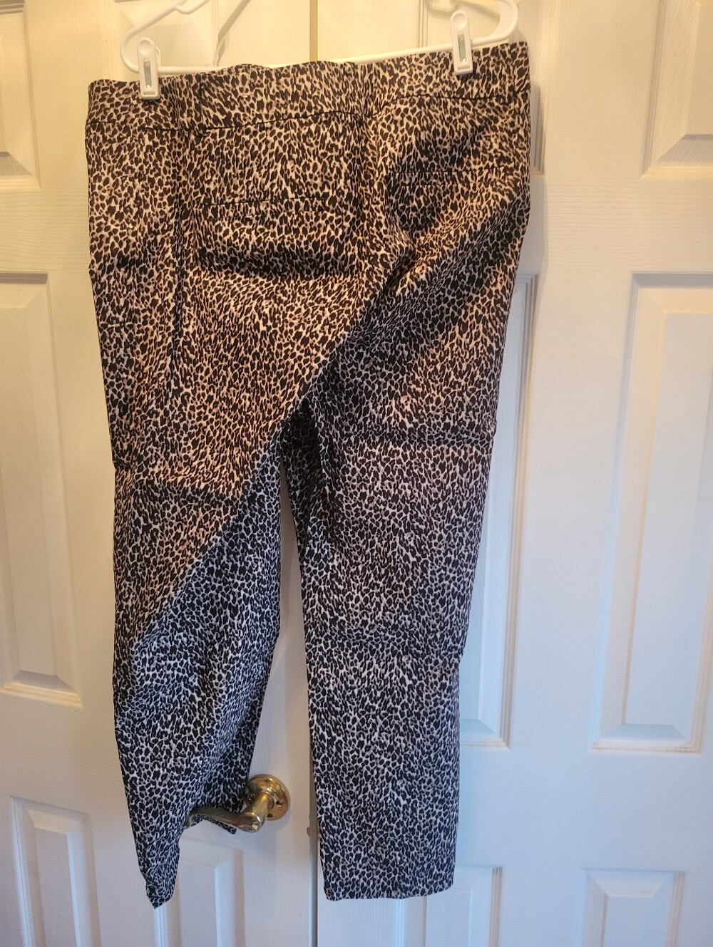 Womens Black and Cream Leopard Print Ankle Pants
